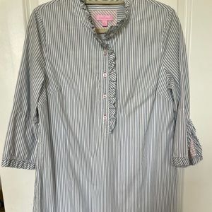Lilly Pulitzer Blue and White Stripe Cotton Shirt Dress